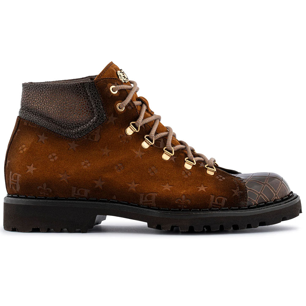 Harris Firenze 1913 Crocodile Effect & Suede Ankle Boot Brown
