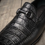 Lombardy Belly Caiman & Calfskin Bit Loafers Black