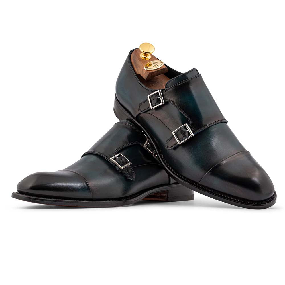 Harris Firenze 1913 Hand-Shaded Leather Double Monk Strap Petroleum