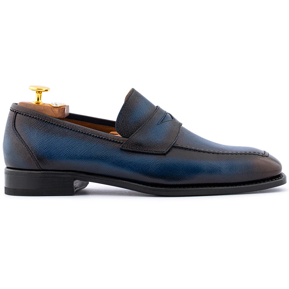 Harris Firenze 1913 Saffiano Leather Penny Moccasin Blue