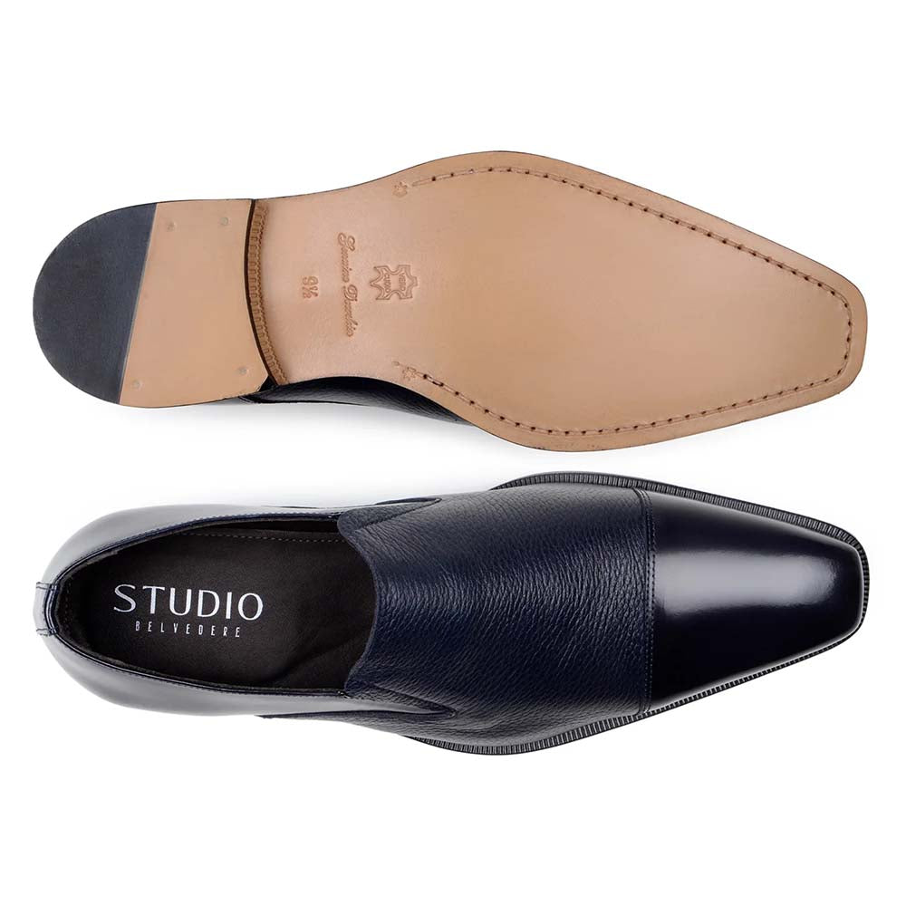 Belvedere Studio Andreo Deerskin & Nappa Loafers Navy