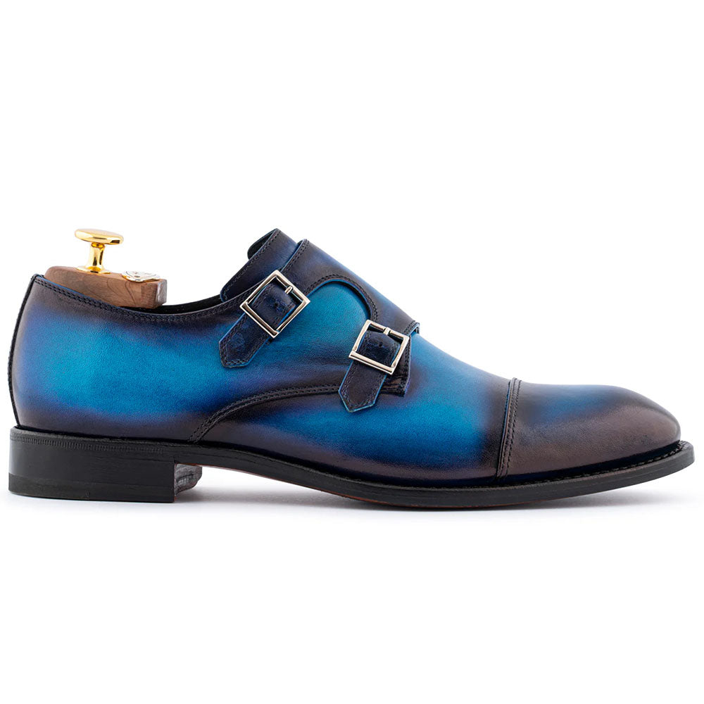 Harris Firenze 1913 Hand-Shaded Leather Double Monk Strap Blue