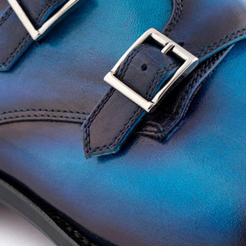 Harris Firenze 1913 Hand-Shaded Leather Double Monk Strap Blue