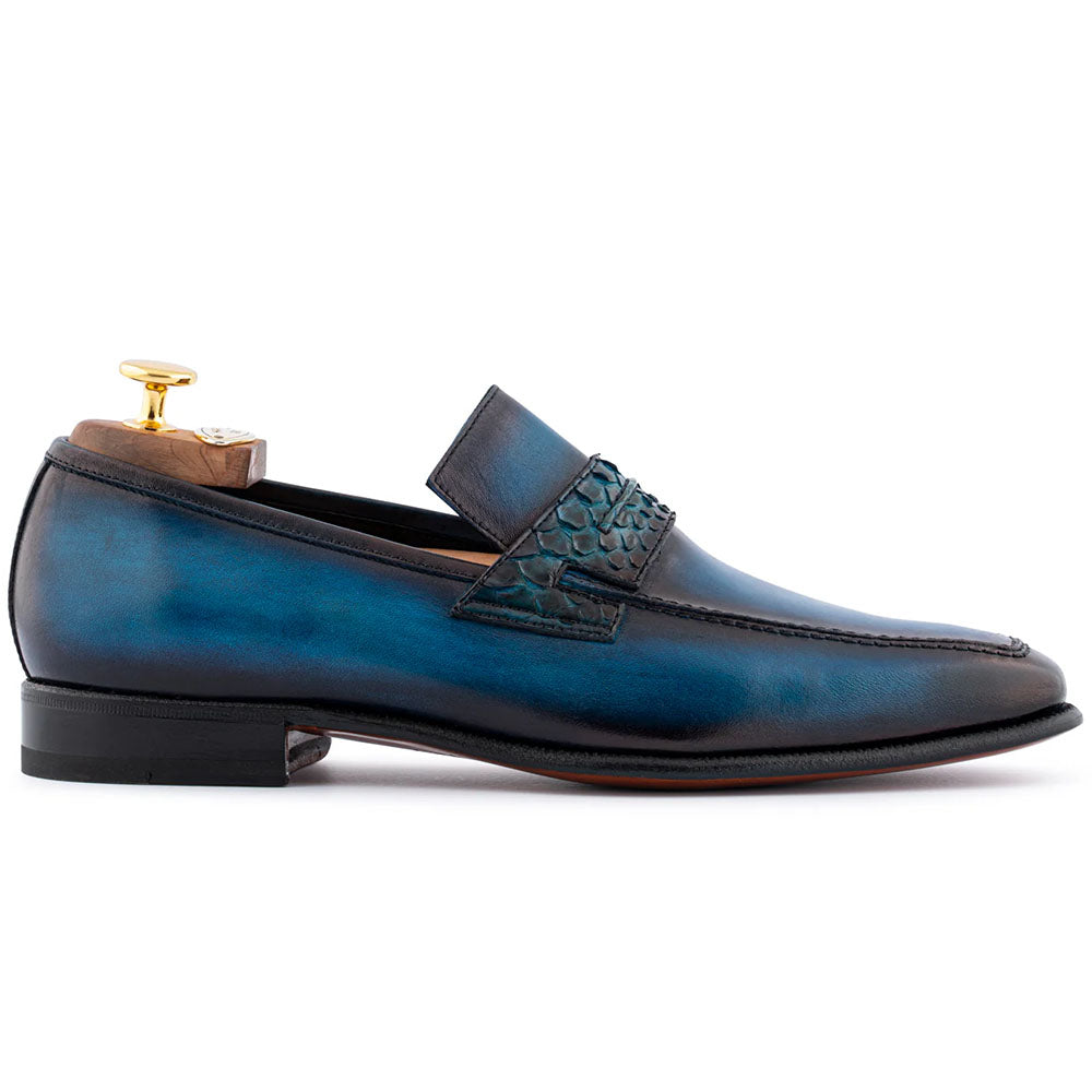 Harris Firenze 1913 Hand-Shaded Fine Detail Leather Loafers Blue ...