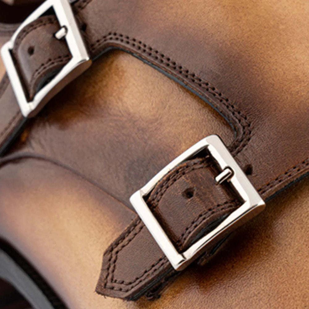 Harris Firenze 1913 Hand-Shaded Leather Double Monk Strap Brown