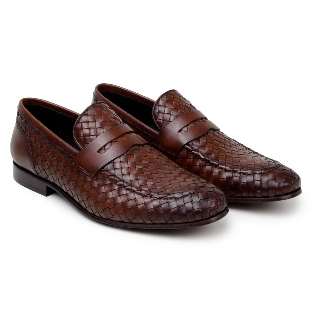 Belvedere Studio Luca Woven Penny Loafer Antique Tan