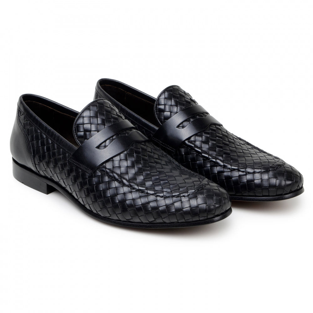 Belvedere Studio Luca Woven Penny Loafer Black