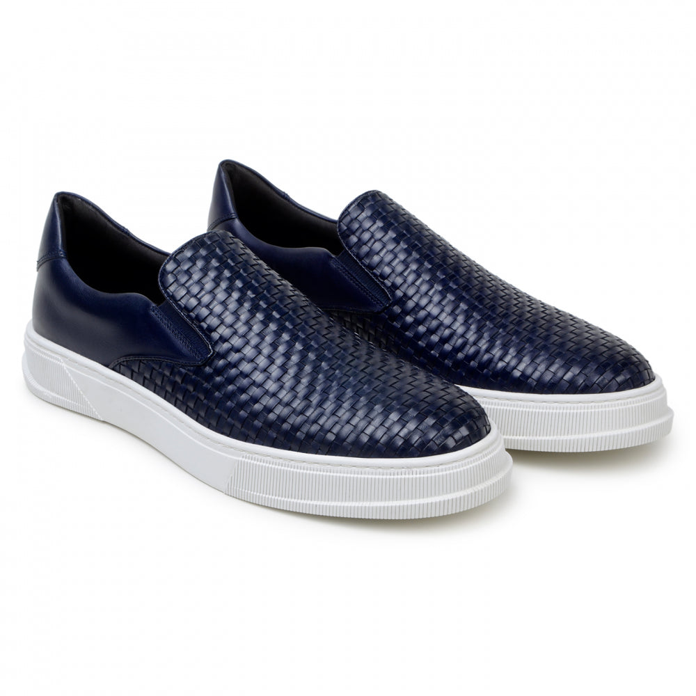 Belvedere Studio Fernando Woven Deerskin Slip-On Sneakers Navy