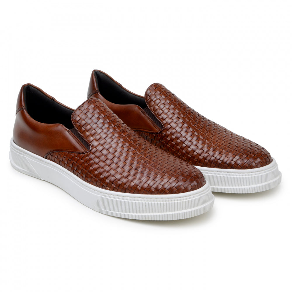 Belvedere Studio Fernando Woven Deerskin Slip-On Sneakers Antique Tan