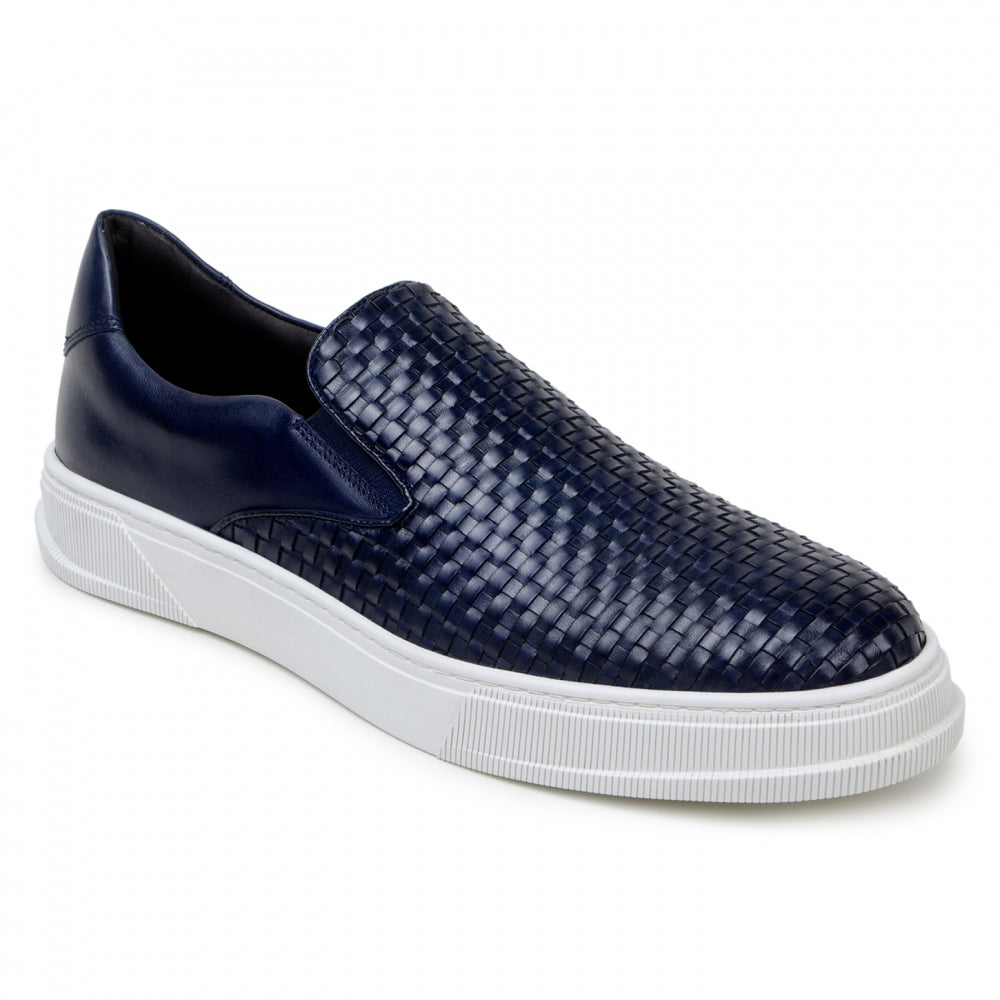 Belvedere Studio Fernando Woven Deerskin Slip-On Sneakers Navy