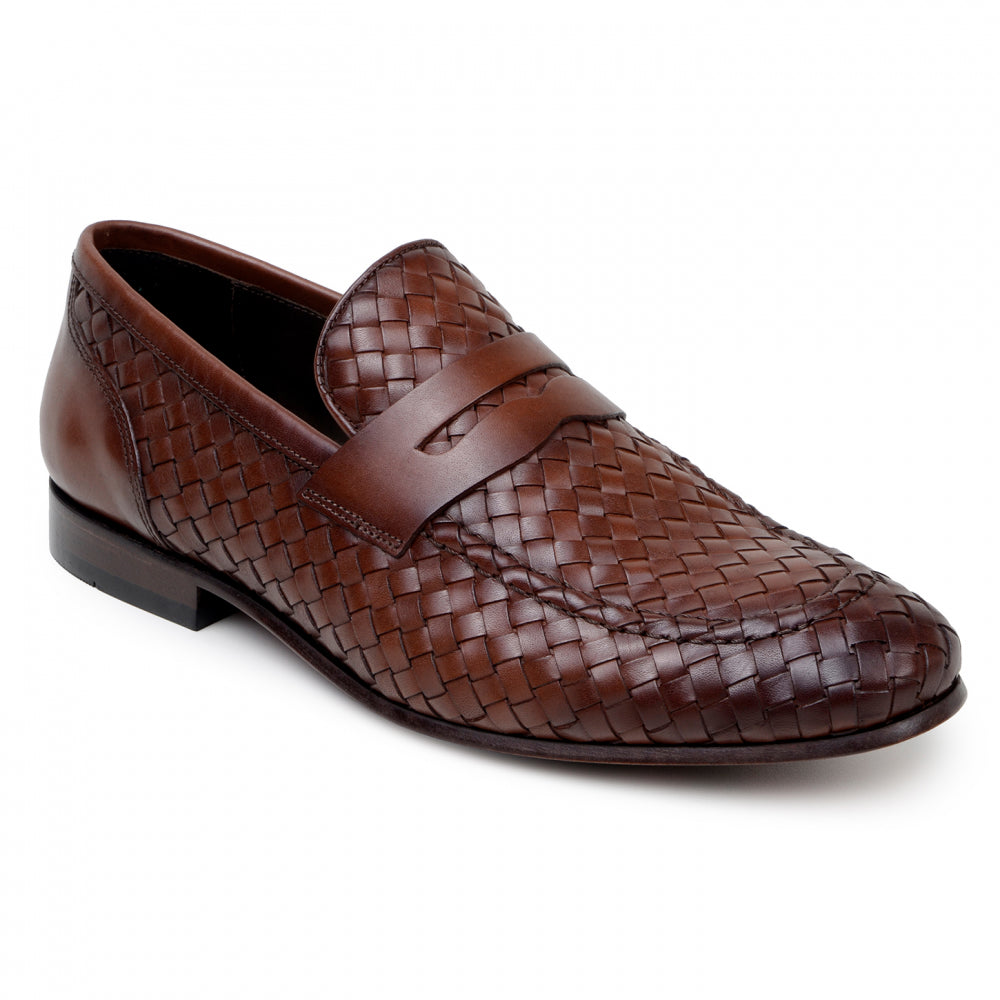 Belvedere Studio Luca Woven Penny Loafer Antique Tan