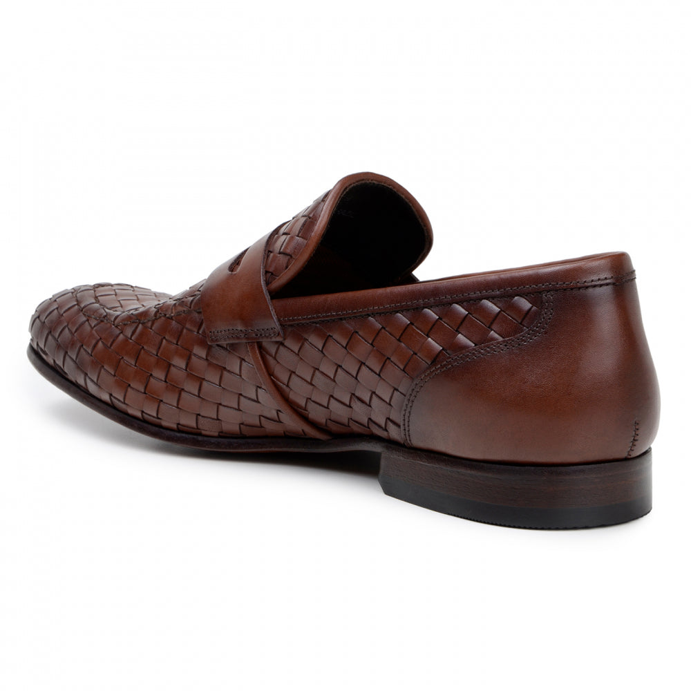 Belvedere Studio Luca Woven Penny Loafer Antique Tan