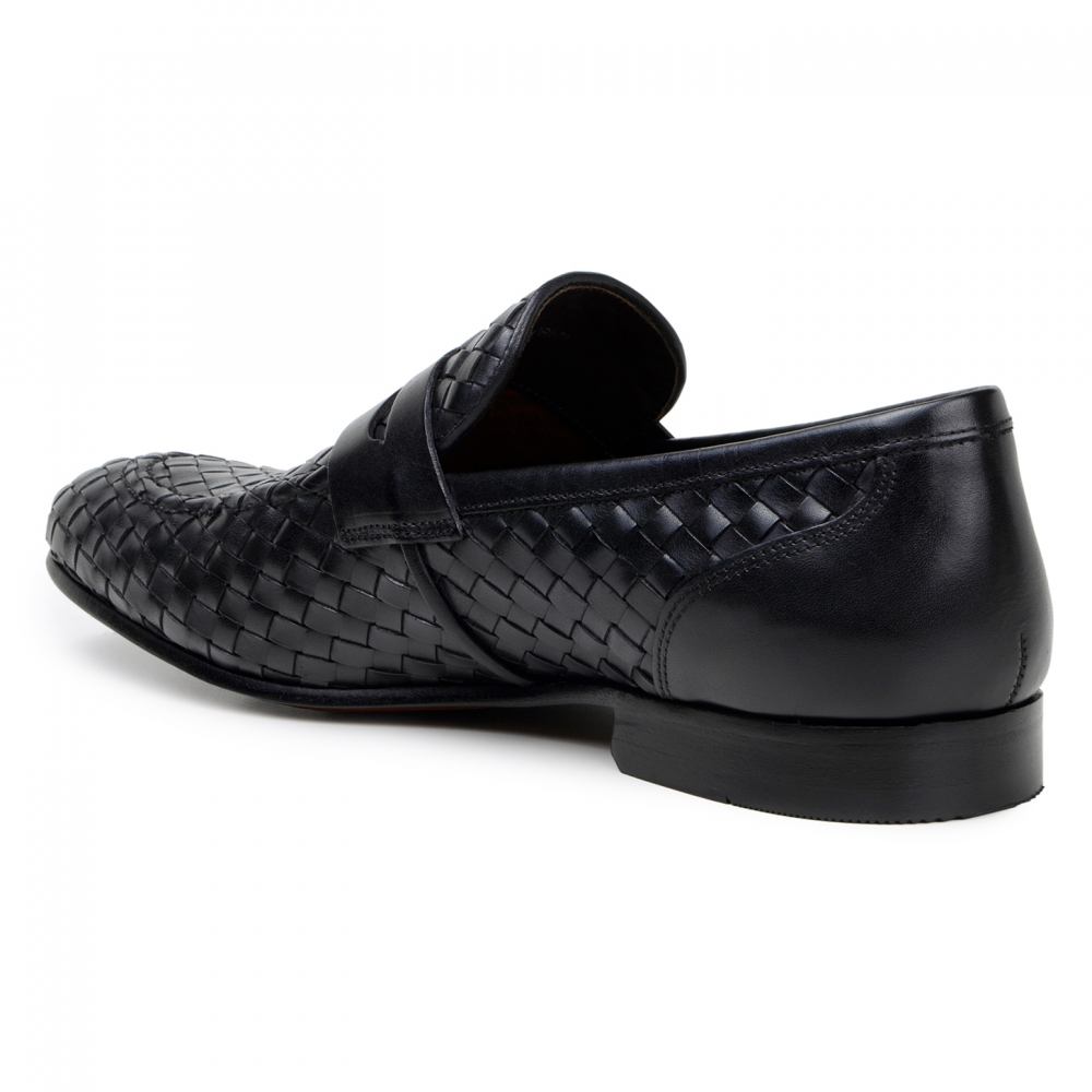 Belvedere Studio Luca Woven Penny Loafer Black | MensDesignerShoe.com