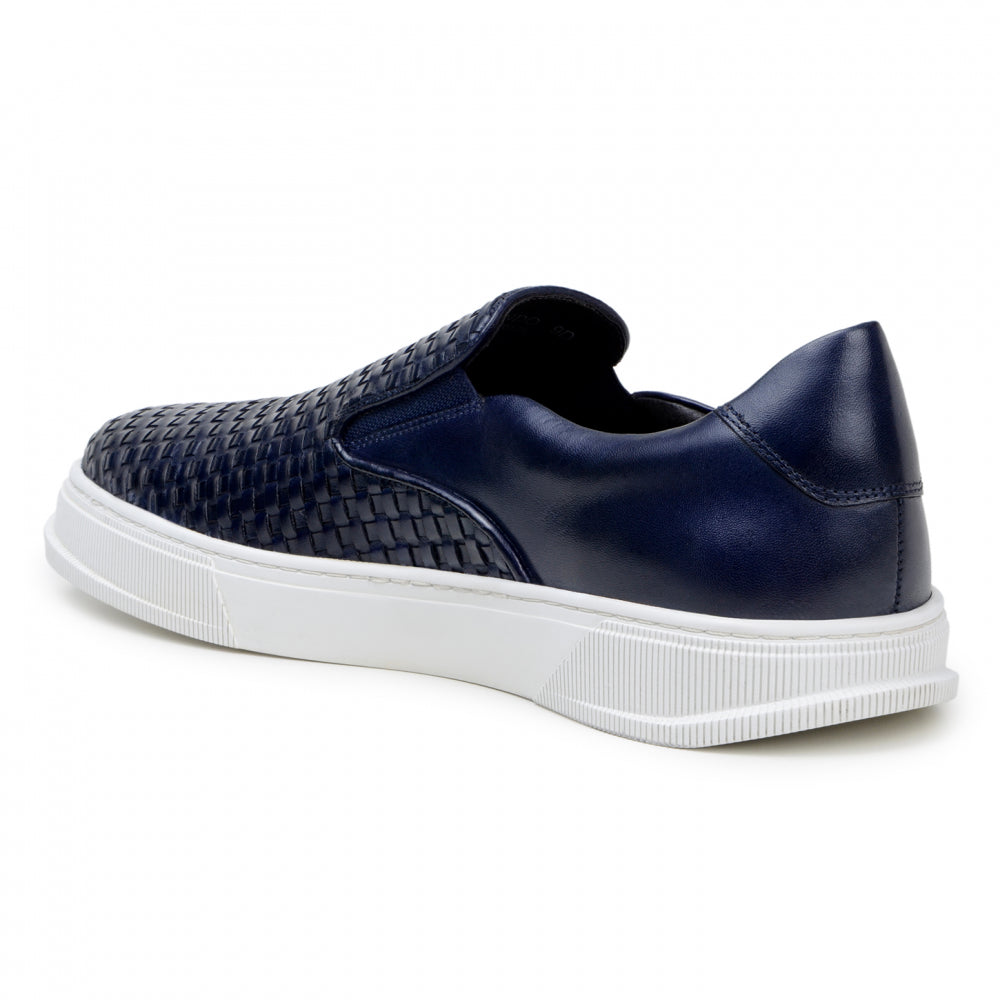 Belvedere Studio Fernando Woven Deerskin Slip-On Sneakers Navy