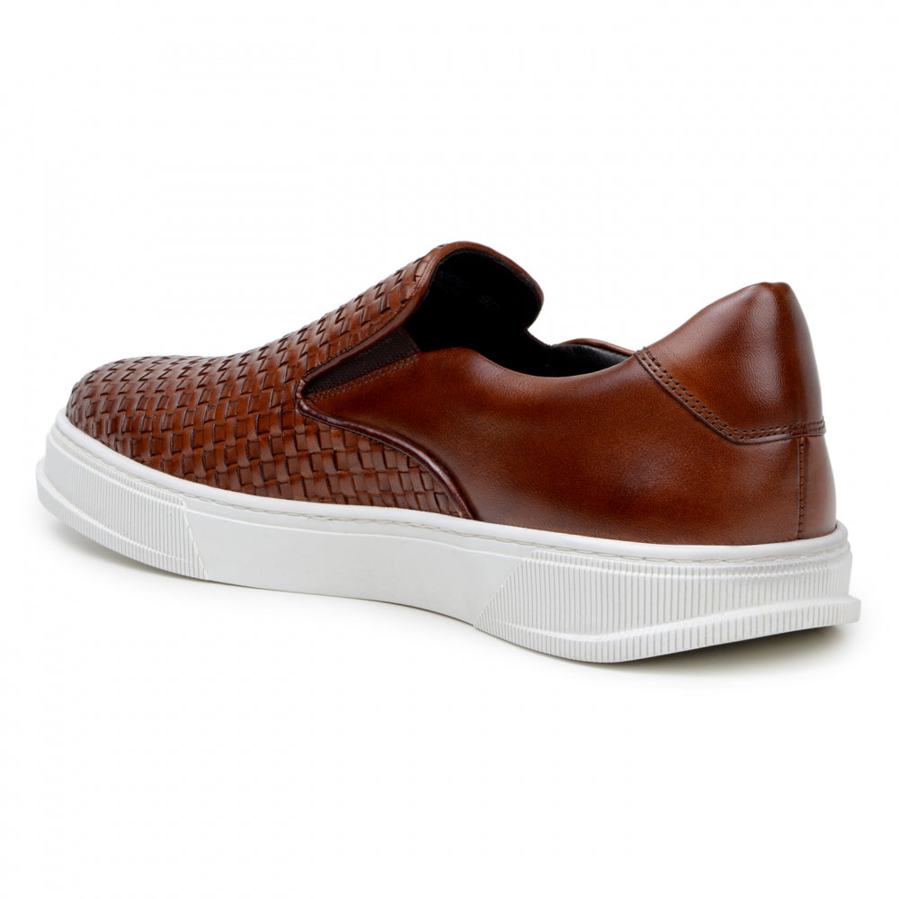 Belvedere Studio Fernando Woven Deerskin Slip-On Sneakers Antique Tan