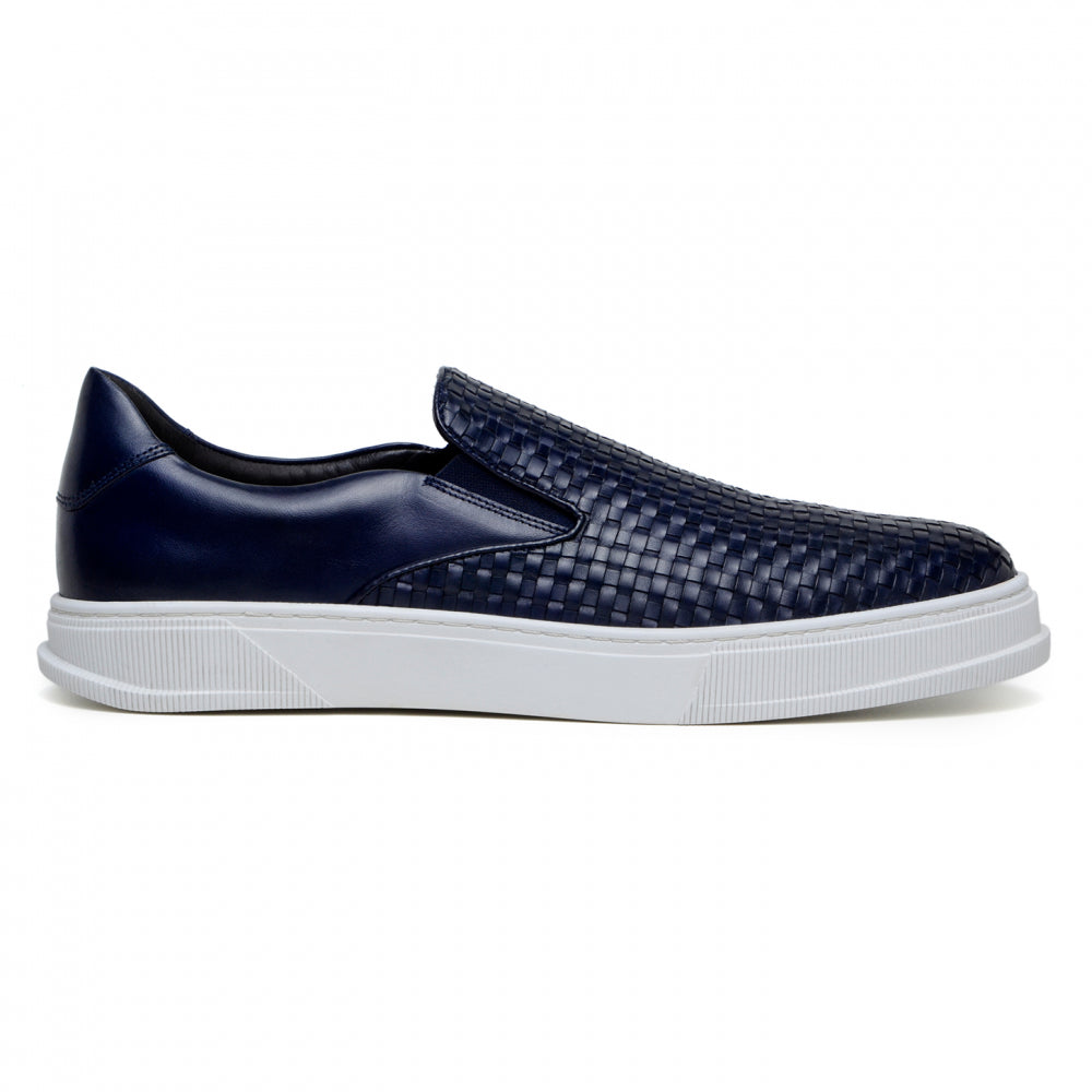 Belvedere Studio Fernando Woven Deerskin Slip-On Sneakers Navy