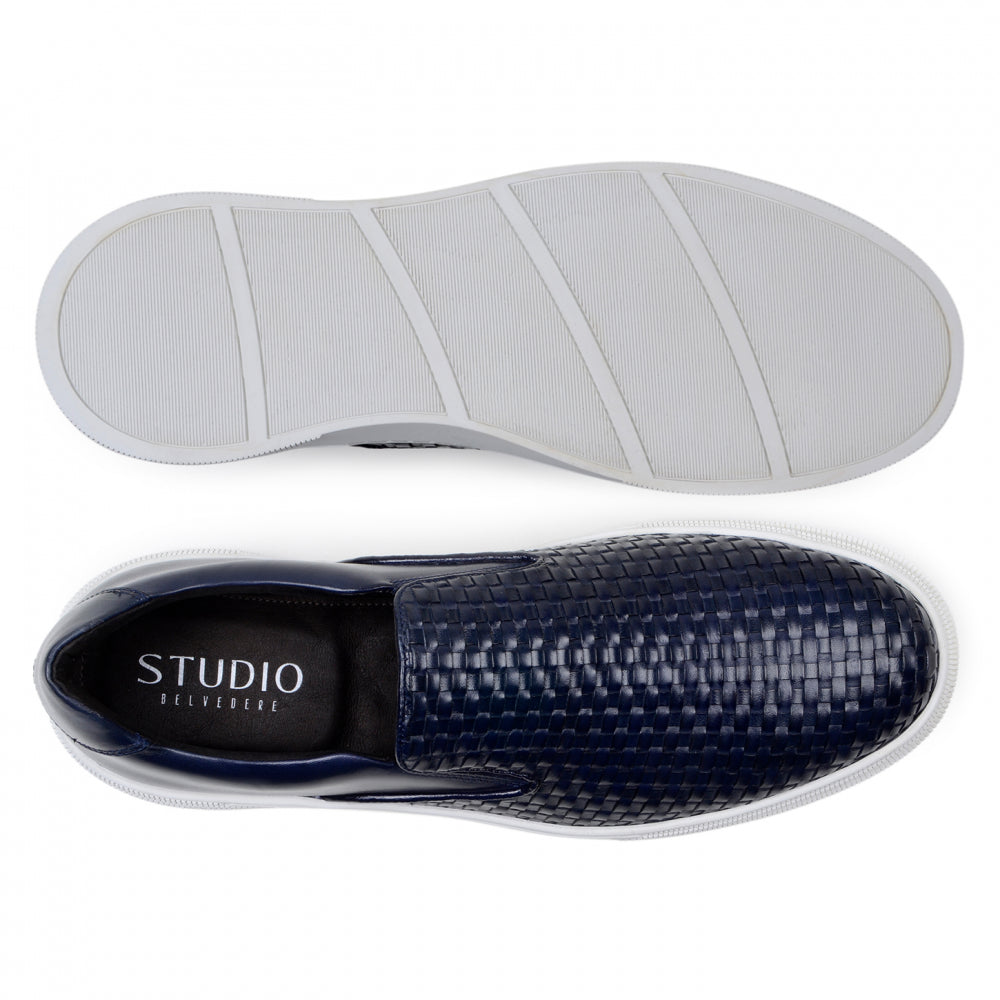 Belvedere Studio Fernando Woven Deerskin Slip-On Sneakers Navy
