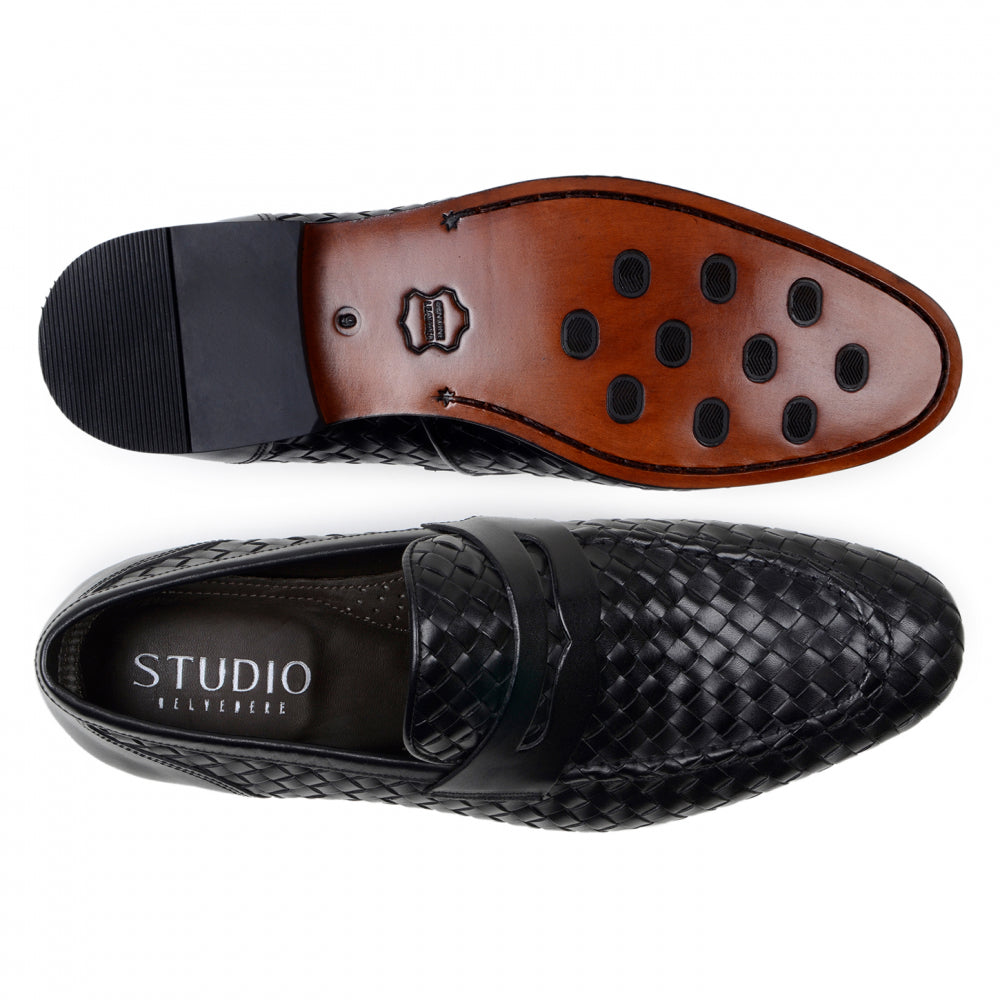Belvedere Studio Luca Woven Penny Loafer Black