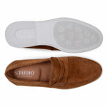 Belvedere Studio Niko Suede Hybrid Penny Loafer Bourbon