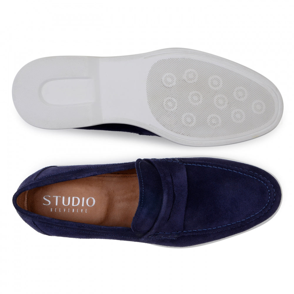 Belvedere Studio Niko Suede Hybrid Penny Loafer Navy