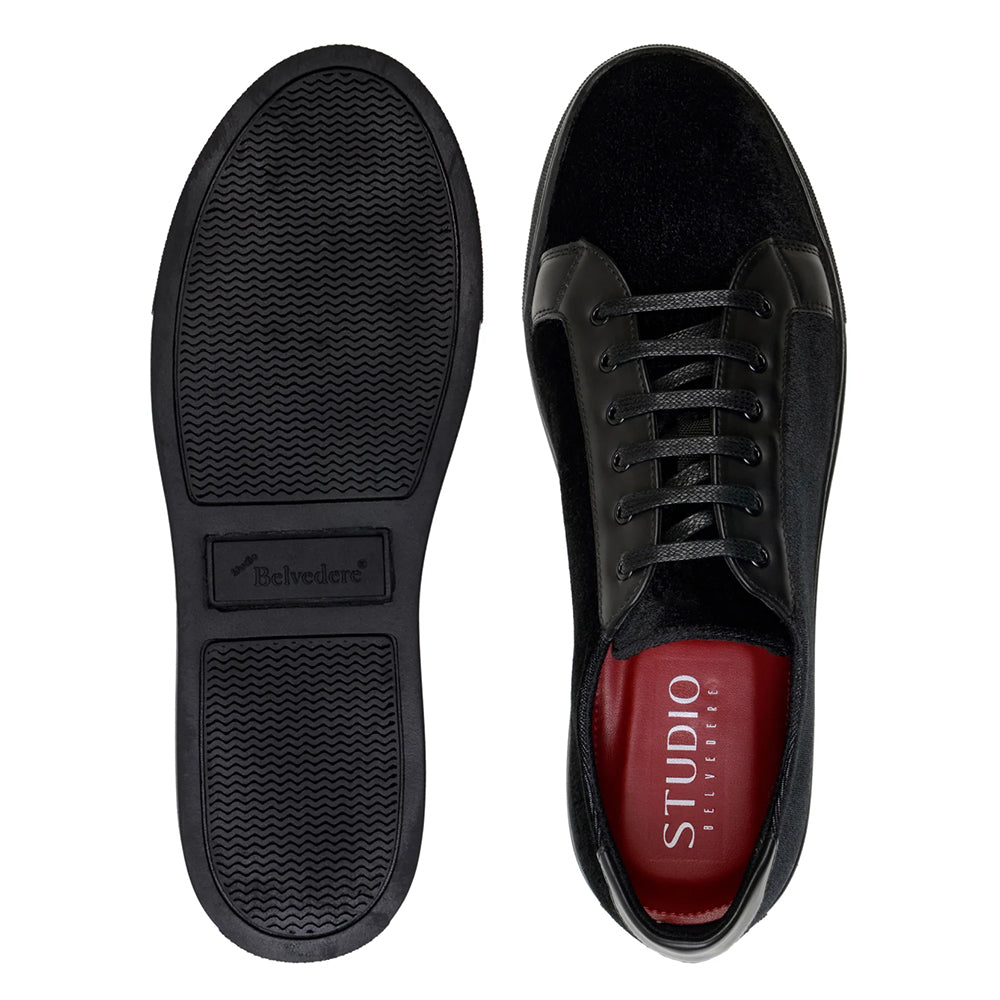 Belvedere Studio Prince Velvet / Leather Formal Sneakers Black