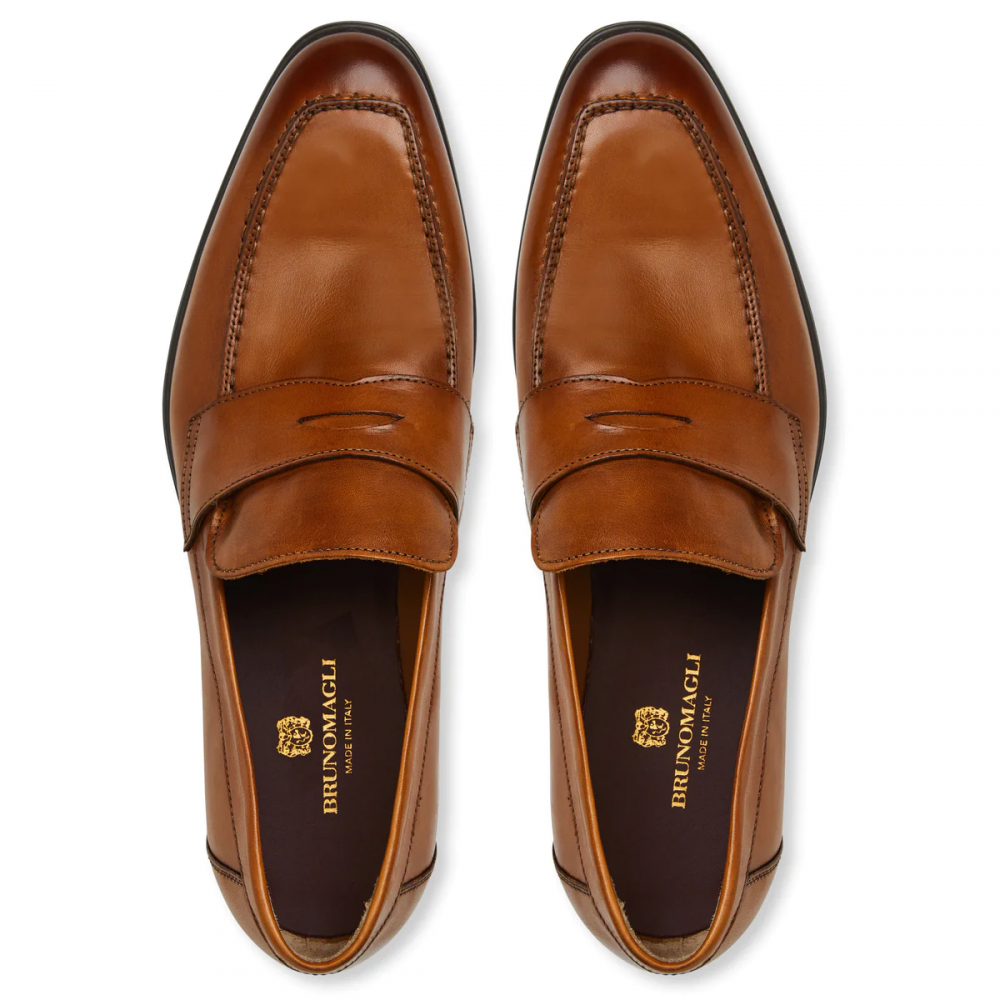Bruno Magli Durante Tapered Modern Penny Loafer Cognac