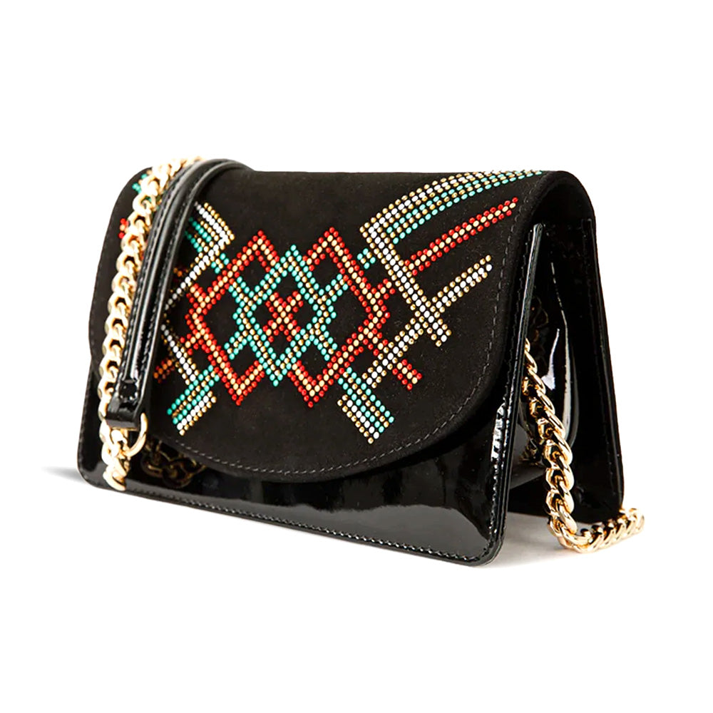 Vinci Leather The Palma Women's Glitter Patent Leather Handbag Black