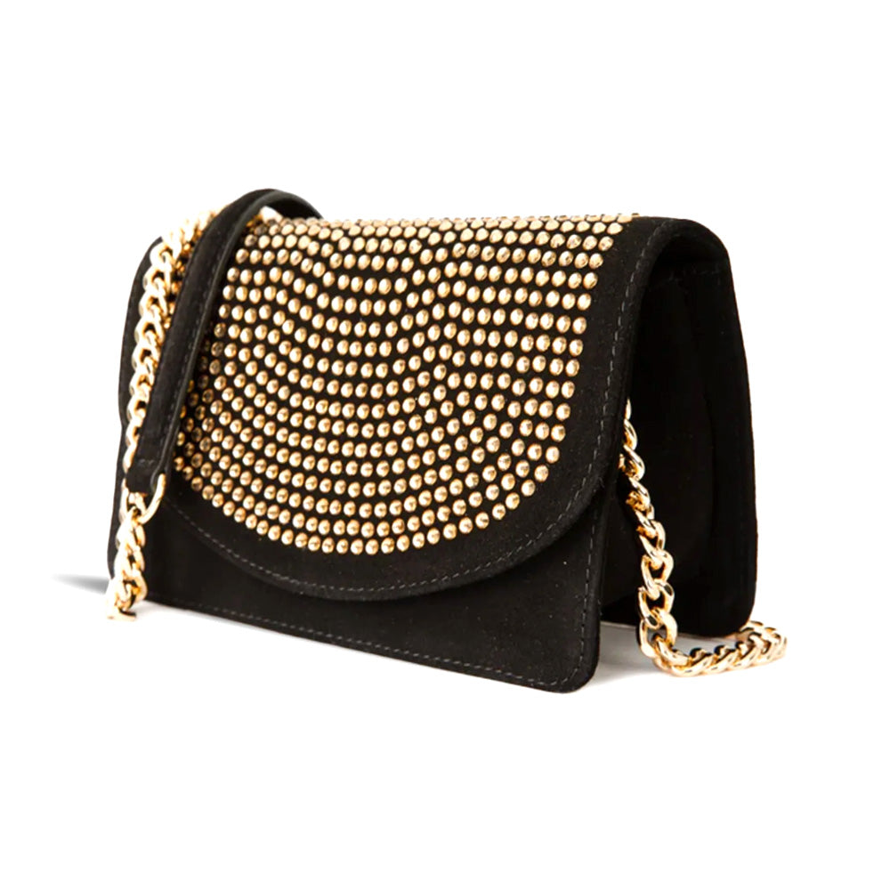 Vinci Leather The Ailano Women's Leather Glitter Handbag Black / Gold