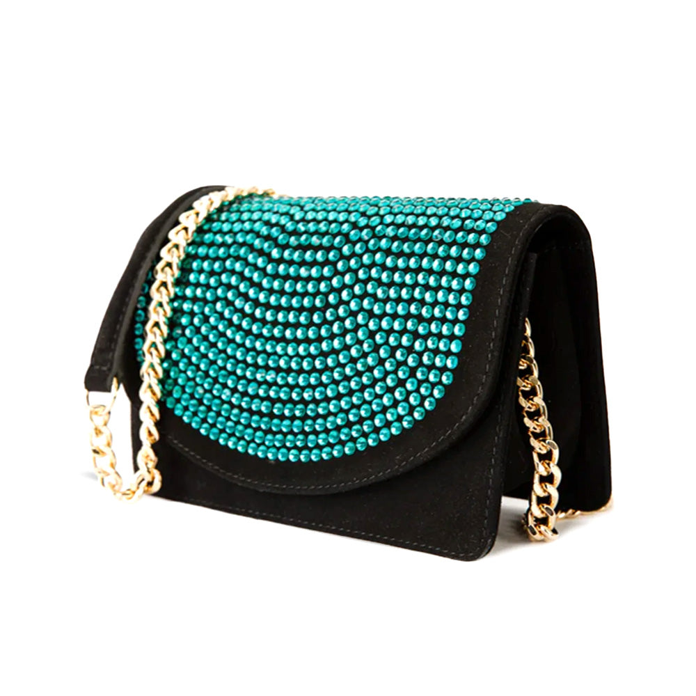 Vinci Leather The Ailano Women's Leather Glitter Handbag Black / Teal