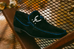 Donald Pliner Dacio Suede Loafers Black / Blue Stitch
