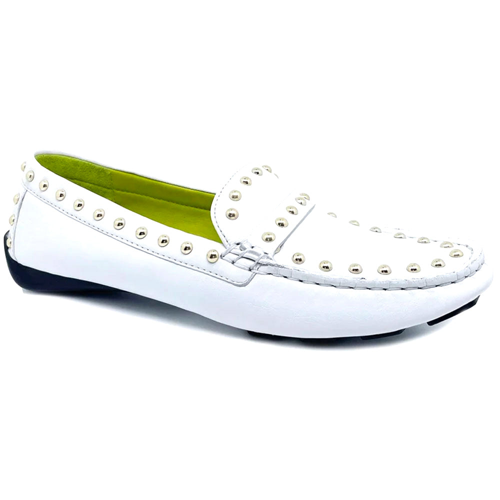 Robert Zur Women's Dittany Studded True Glove Driving Shoes White