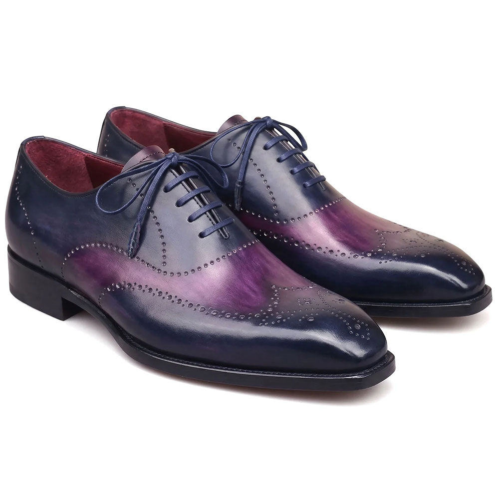 Paul Parkman Calfskin Goodyear Welted Wingtip Oxfords Navy & Purple