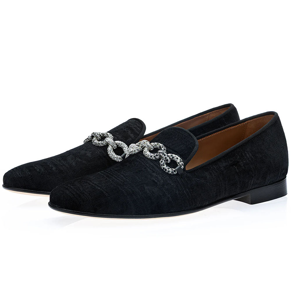 Superglamourous Eldoret Moire Velvet Slippers Black