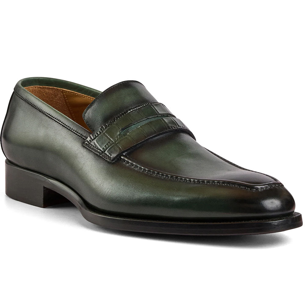 Bruno Magli Emilio Italian Calfskin & Crocodile Embossed Loafer Green