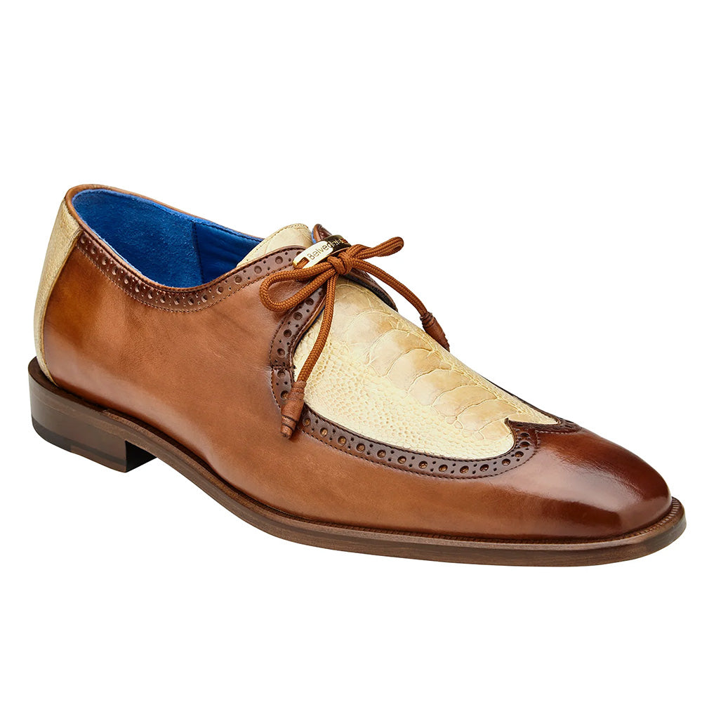 Belvedere Etore Ostrich Wingtip Shoes Antique Almond / Bone (F01)