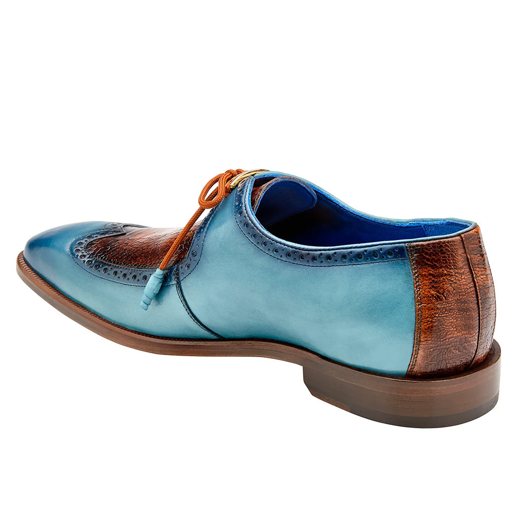Belvedere Etore Ostrich Wingtip Shoes Antique Aqua / Antique Almond (F01)