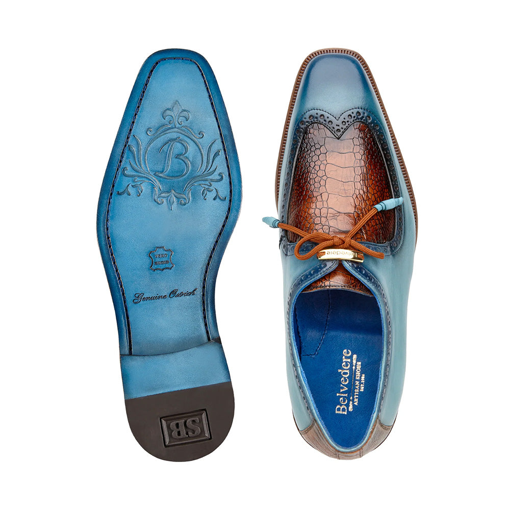 Belvedere Etore Ostrich Wingtip Shoes Antique Aqua / Antique Almond (F01)
