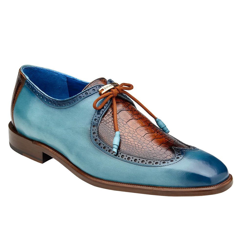 Belvedere Etore Ostrich Wingtip Shoes Antique Aqua / Antique Almond (F01)