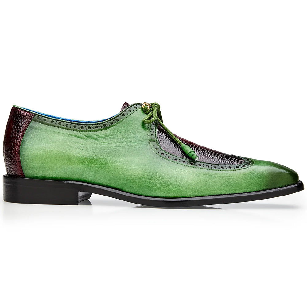 Belvedere Etore Ostrich Wingtip Shoes Emerald / Wine