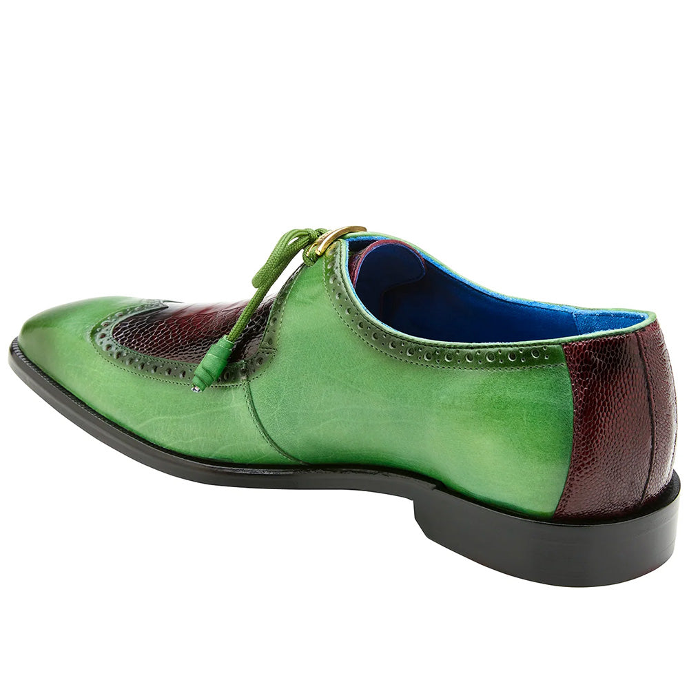Belvedere Etore Ostrich Wingtip Shoes Emerald / Wine (F01)