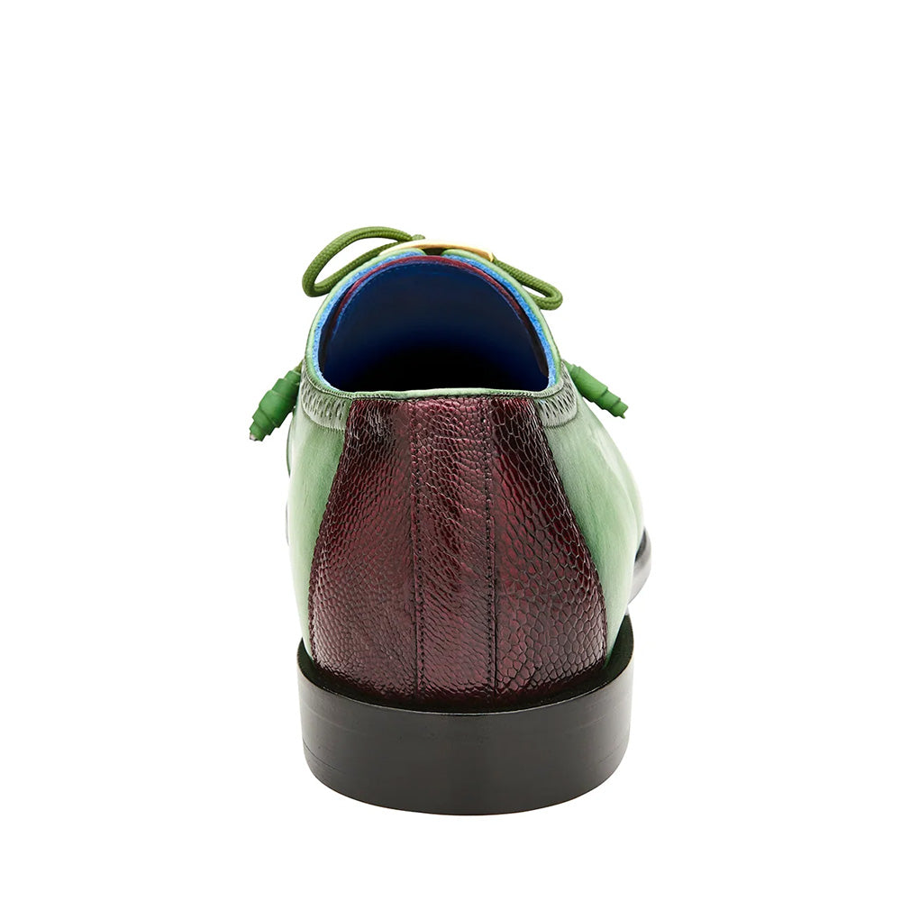 Belvedere Etore Ostrich Wingtip Shoes Emerald / Wine (F01)
