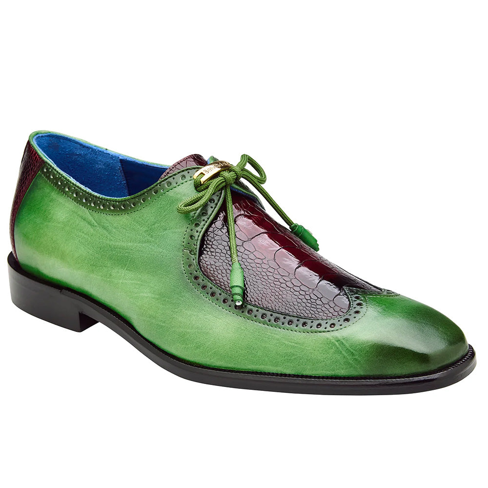 Belvedere Etore Ostrich Wingtip Shoes Emerald / Wine (F01)