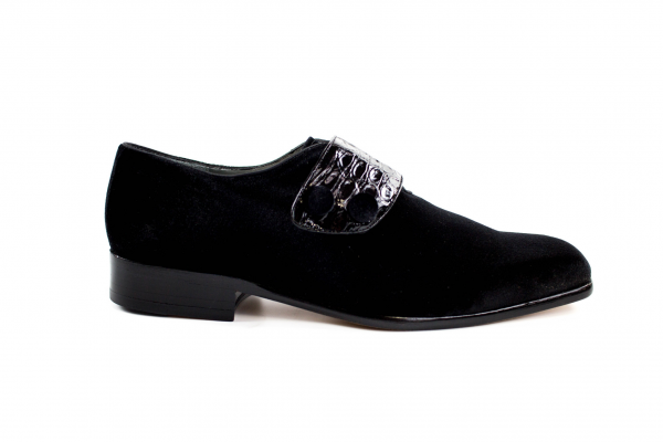 Belvedere Fede Velvet & Crocodile Strap Loafers Black