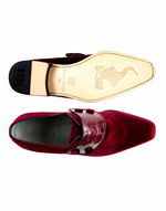 Belvedere Fede Velvet & Crocodile Strap Loafers Scarlet Red