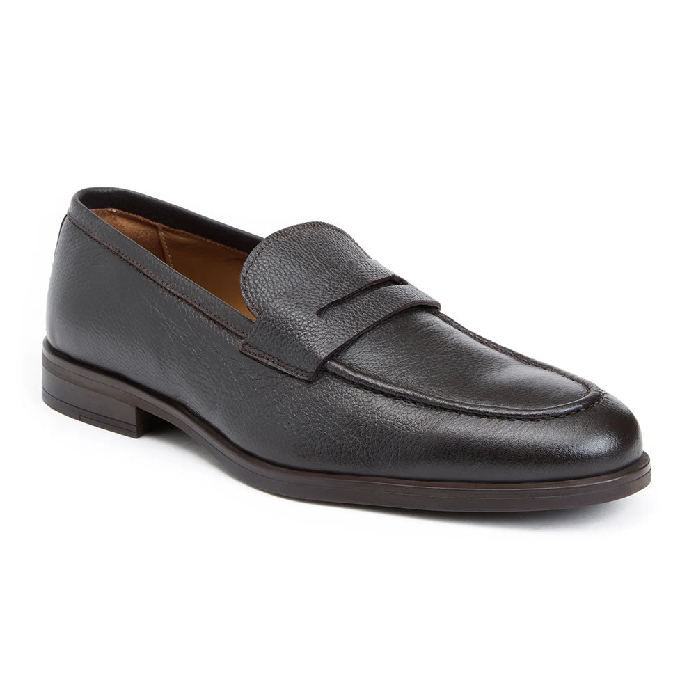 Bruno Magli Flavio Italian Tumbled Leather Penny Loafer Dark Brown