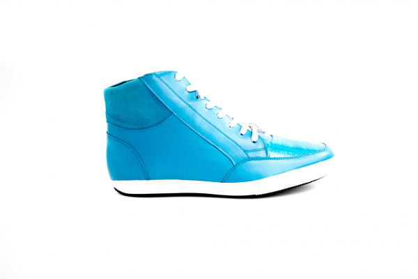 Belvedere Franco Crocodile & Soft Calfskin High Top Sneakers Baby Blue