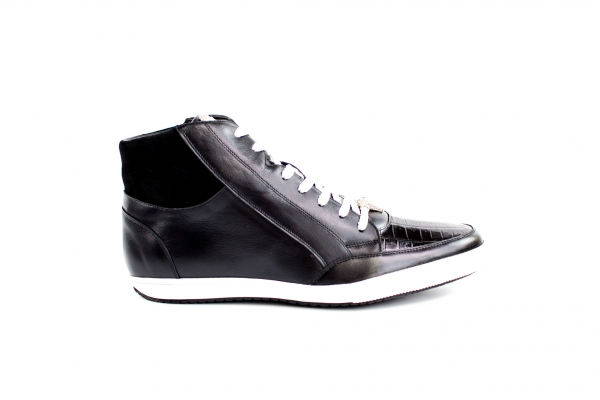 Belvedere Franco Crocodile & Soft Calfskin High Top Sneakers Black
