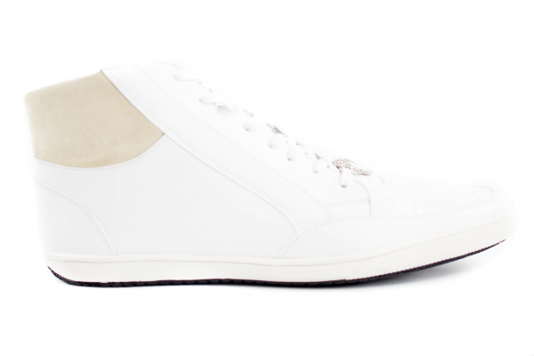 Belvedere Franco Crocodile & Soft Calfskin High Top Sneakers White