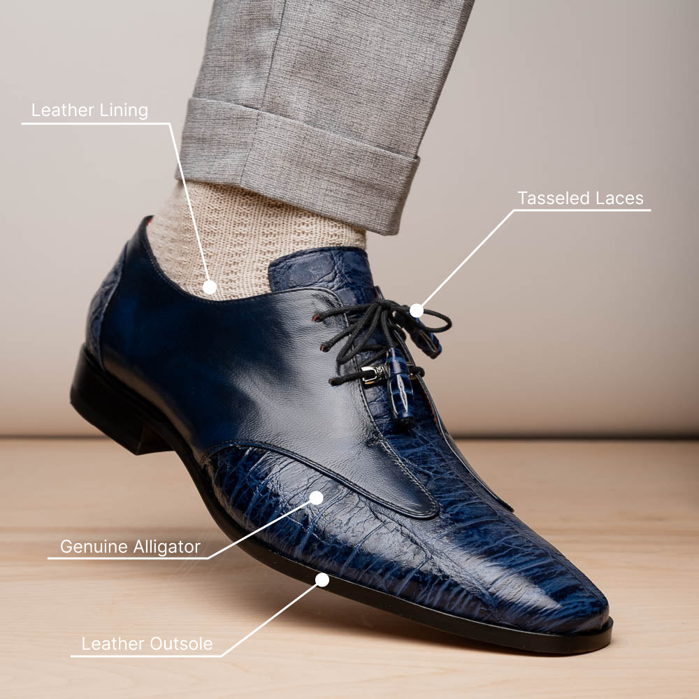 Marco Di Milano Anzio Alligator & Calfskin Derby Navy