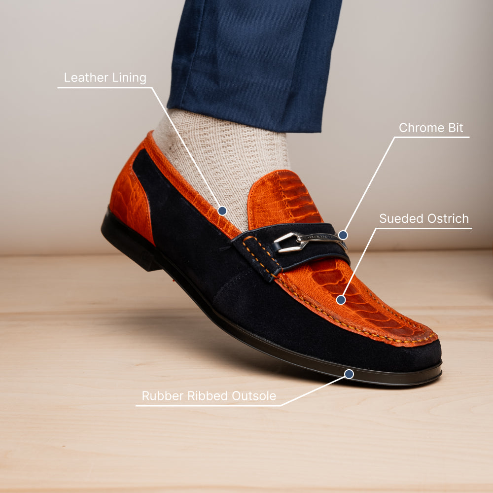 Marco Di Milano Hugo Sueded Ostrich Leg Bit Loafers Orange / Blue